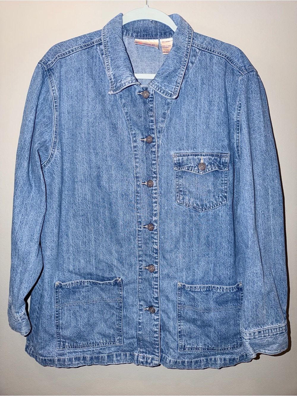90s vintage bill blass jeans wear 100% cotton Blue Denim Button-Front Jacket